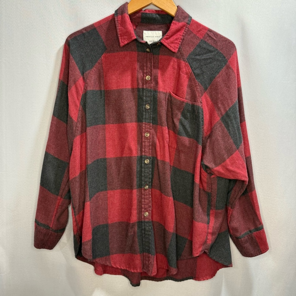 American Eagle Oversized Red Black Buffalo Plaid Flannel Shirt XS